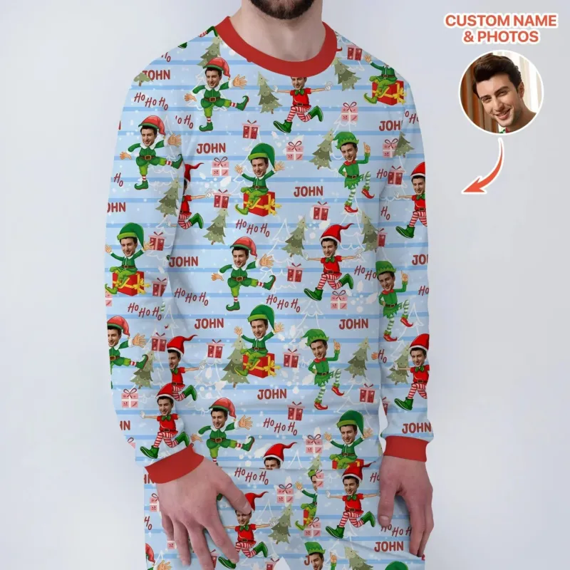 Custom Photo Baby Christmas Elf Men's Pajama Set , Custom Photo Baby Christmas Elf Men's Pajama Set - Only Shirt / XS
