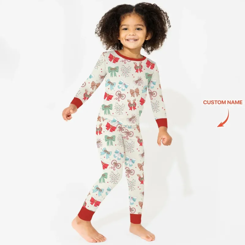 Custom Retro Bowl Christmas Two Piece Long Sleeve Pajama Set , Custom Retro Bowl Christmas Two Piece Long Sleeve Pajama Set - 12-18M