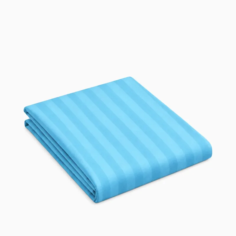 Drap plat satin de coton rayures Bleu Ciel – Maison Textile