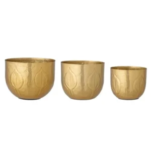 Blumentopf-Set Carmen – Blattrelief in warmer Messingoptik (3er-Set)