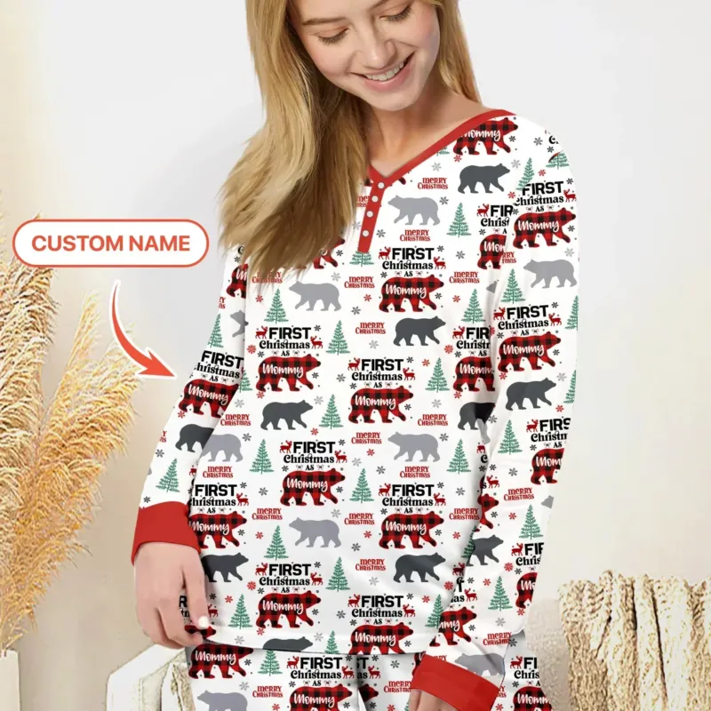 Custom Name Family Bear First Christmas Women Pajama Set , Custom Name Family Bear First Christmas Women Pajama Set - Only Shirt / S