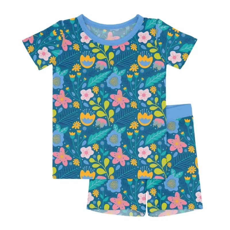 Folk Floral Two-Piece Short Sleeve Shorts Pajama Set , Folk Floral Two-Piece Short Sleeve Shorts Pajama Set - 12-18M
