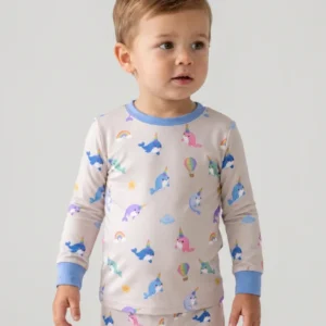 Stardust Cream Narwhal Dreams Bamboo Two Piece Long Sleeve Pajama Set
