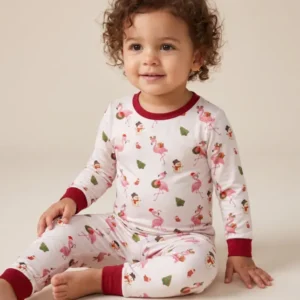 Whimsical Twilight Flamingo Christmas Cheer Bamboo Two Piece Long Sleeve Pajama Set