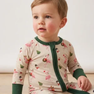 Gingerbread Cozy Flamingo Christmas Cheer Bamboo Convertible Zipper Romper