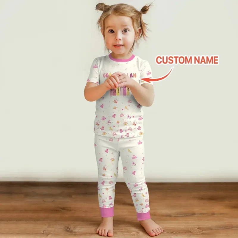 God Says I Am Name Letter In Bible Two Piece Short Sleeve Pajama Set , God Says I Am Name Letter In Bible Two Piece Short Sleeve Pajama Set - 12-18M