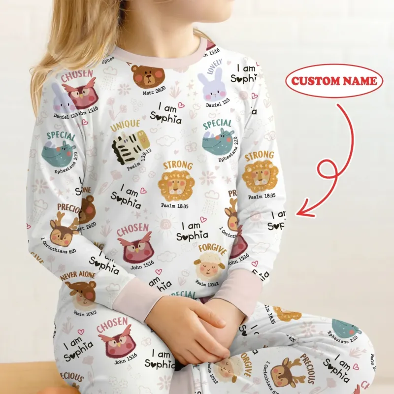 God’s Little Zoo Custom Name Two Piece Long Sleeve Pajama Set , God’s Little Zoo Custom Name Two Piece Long Sleeve Pajama Set - 12-18M