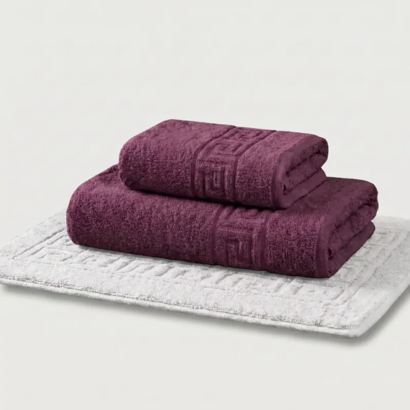 Set de Bain 3 Pièces en coton épais avec drap, serviette et tapis assortis pour confort hôtelier.