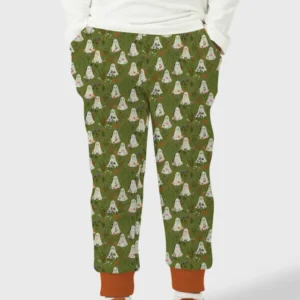 Cute Ghost Halloween Moss Green Floral Bamboo Jogger