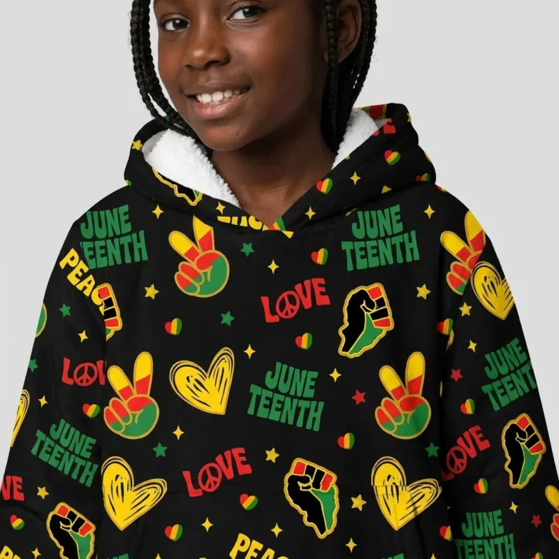 Peace Love Juneteenth Bamboo Blanket Hoodie
