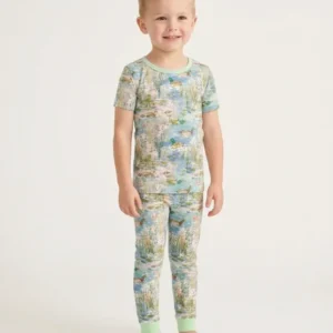 Watercolor Mallard Duck Bamboo Two Piece Short Sleeve Pajama Set