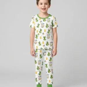 Personalized Dinosaur Birthday Boy Bamboo Two Piece Short Sleeve Pajama Set