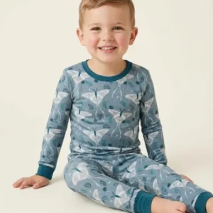 Silver Luna Moths Bamboo Two Piece Long Sleeve Pajama Set
