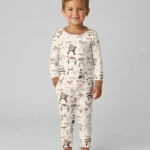 Custom Name Watercolor Woodland Bamboo Two Piece Long Sleeve Pajama Set