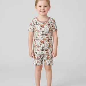 Whimsical Woodland Friends Bamboo Two Piece Short Sleeve Shorts Pajama Set