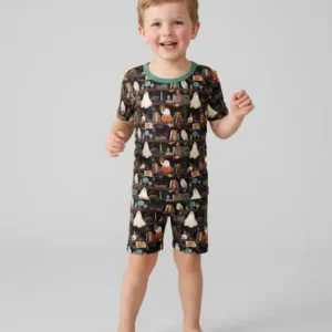 Cute Ghost Witchy Halloween Magic Library Bamboo Two Piece Short Sleeve Shorts Pajama Set