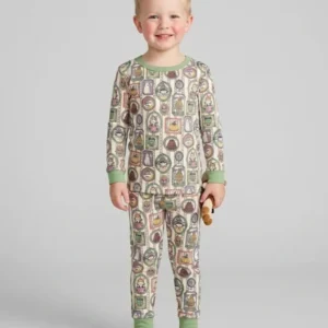 Vintage Halloween Ghost Pumpkin Portraits Bamboo Two Piece Long Sleeve Pajama Set