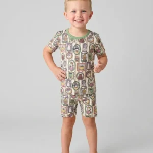 Vintage Halloween Ghost Pumpkin Portraits Bamboo Two Piece Short Sleeve Shorts Pajama Set