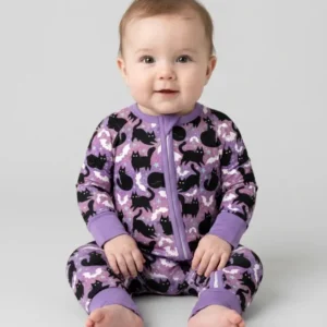 Spooky Black Cat Halloween Purple Bats Bamboo Convertible Zippy