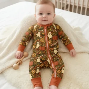 Retro Halloween Ghost Pumpkin Floral Bamboo Convertible Zippy