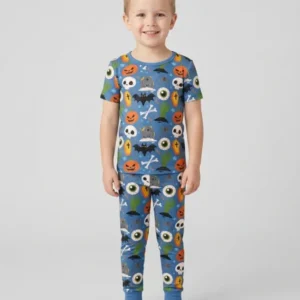 Little Monsters Bamboo Two Piece Short Sleeve Pajama Set For Haloween