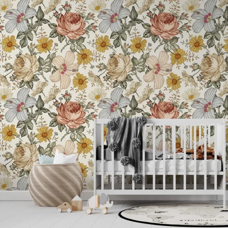 MUNKS & ME - Papier Peint Chambre Enfant à Motif Répété - Floral Maya