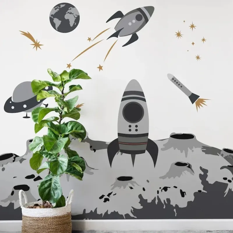 MUNKS & ME - Papier Peint Chambre Enfant Fusée Spatiale