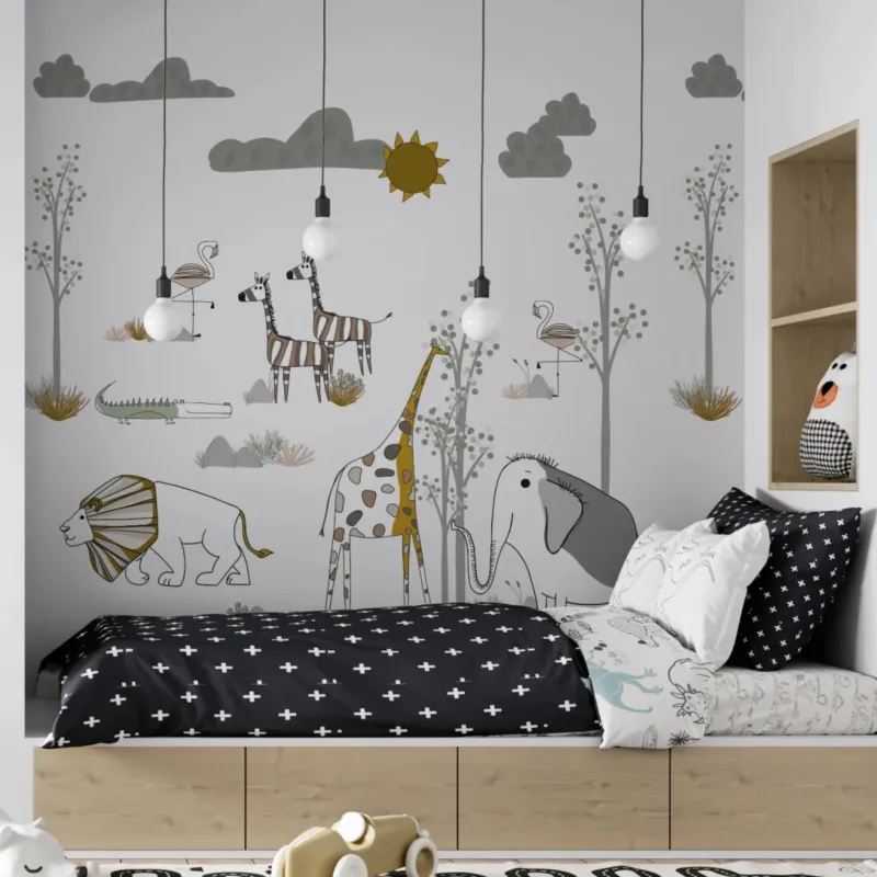 MUNKS & ME - Papier Peint Chambre Enfant Scène De Safari Animée