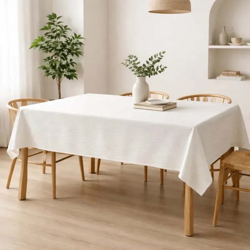 Nappe de table coton rayures satinées blanc neige - Maison Textile