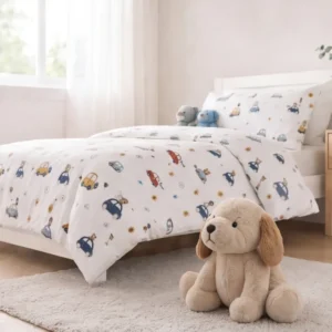 Parure de lit enfant Vroum, ambiance vue basse - Maison Textile