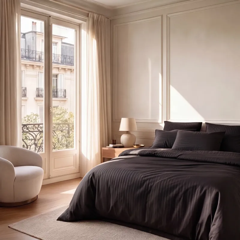 Parure de lit satin premium avec rayures élégantes en satin de coton soyeux