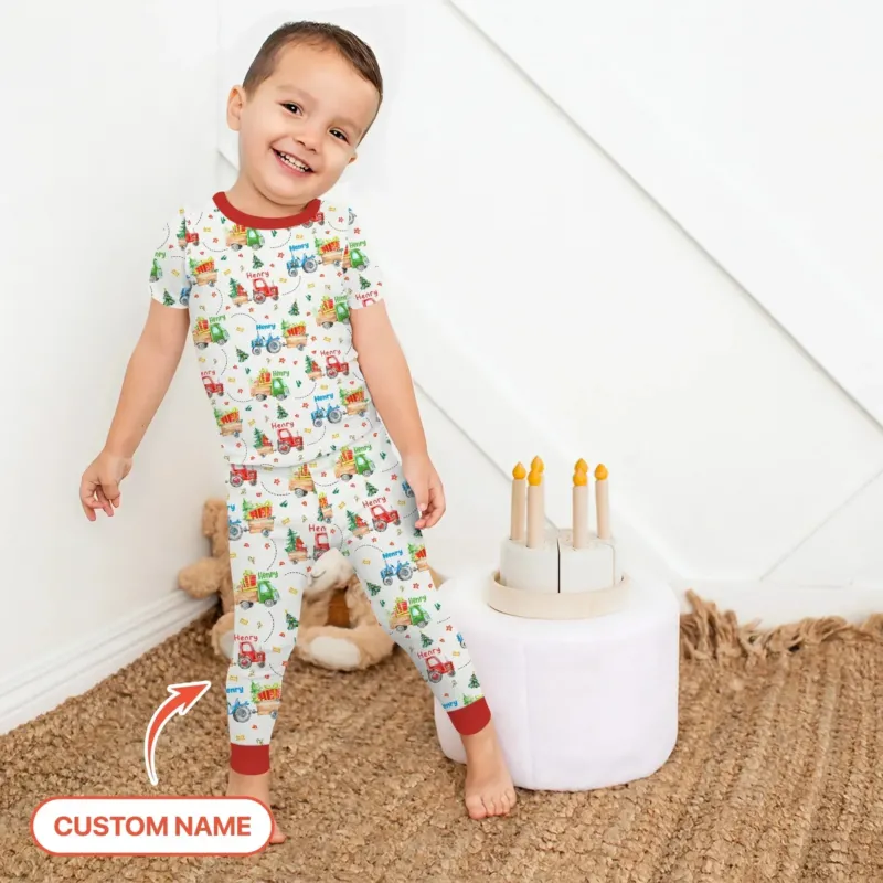 Personalized Santa's Little Builders Two Piece Short Sleeve Pajama Set , Personalized Santa's Little Builders Two Piece Short Sleeve Pajama Set - 12-18M