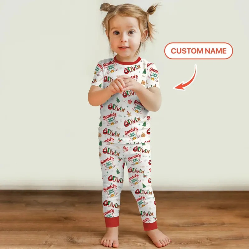 Personalized Santa's Little Helper Two Piece Short Sleeve Pajama Set , Personalized Santa's Little Helper Two Piece Short Sleeve Pajama Set - 12-18M