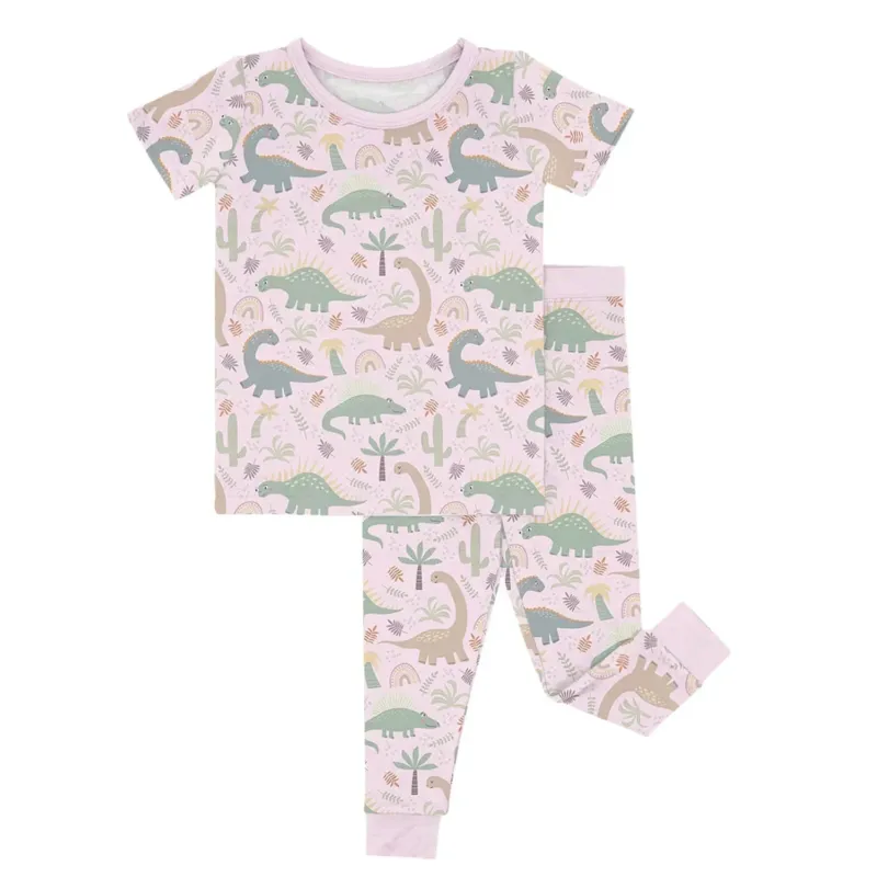 Pink Jurassic Jungle Two Piece Short Sleeve Pajama Set , Pink Jurassic Jungle Two Piece Short Sleeve Pajama Set - 12-18M