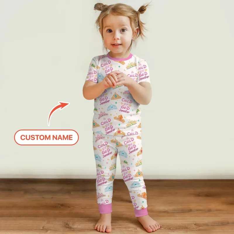 Princess A Child Of God Custom Name Two Piece Short Sleeve Pajama Set , Princess A Child Of God Custom Name Two Piece Short Sleeve Pajama Set - 12-18M