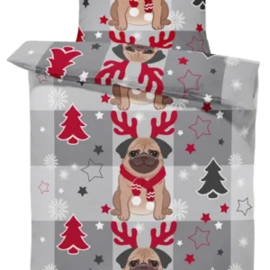 One Home Winter Biber Bettwäsche 135x200 cm Weihnachtsmotiv Hunde Flanell Baumwolle