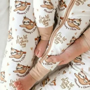 Custom Name Mama & Baby Sloth – Our First Mother’s Day 2026 Bamboo Convertible Zippy