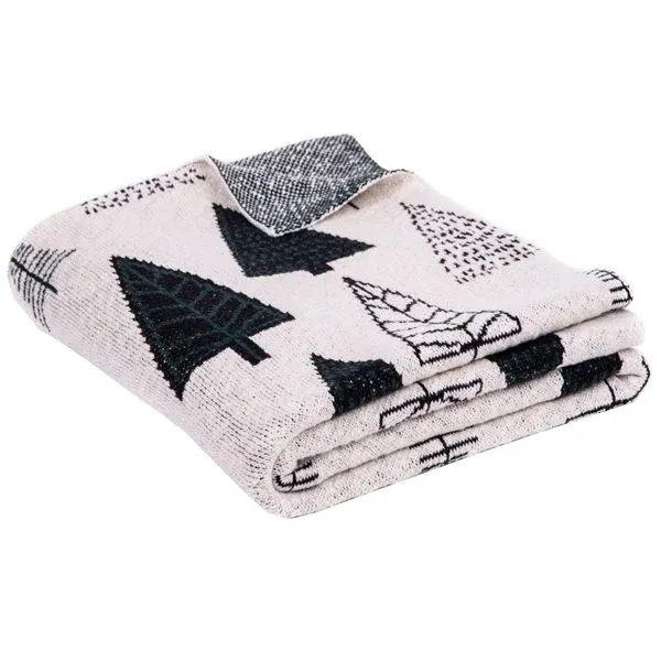 Sapinette Throw Blanket 50" x 60" Cream with Fir Trees