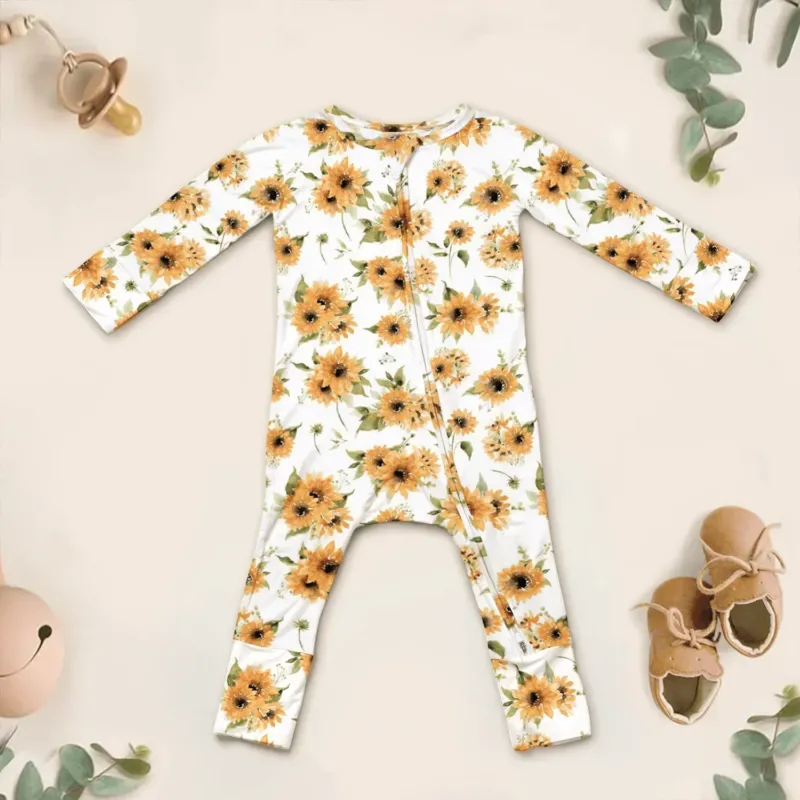 Savannah's Sunflowers Convertible Zippered Romper , Savannah's Sunflowers Convertible Zippered Romper - 0-3M