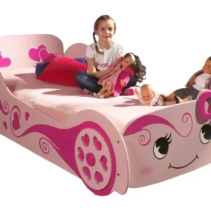 VIPACK - Lit Voiture LOVE LIT 90x200cm Rose Avec Matelas Assorti