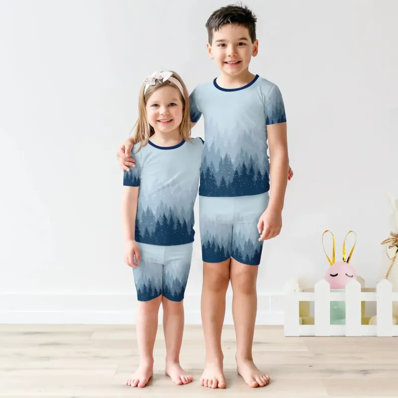 Winter Forest Two Piece Short Sleeve Shorts Pajama Set , Winter Forest Two Piece Short Sleeve Shorts Pajama Set - 12-18M