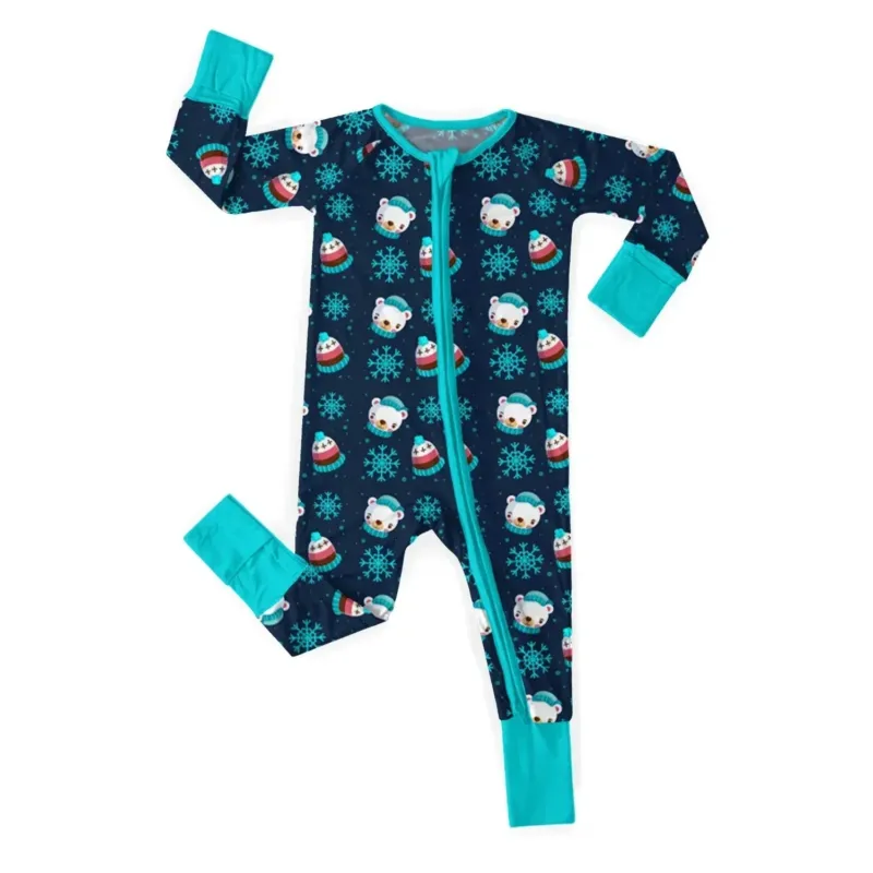 Winter Polar Bear Convertible Zippered Romper , Winter Polar Bear Convertible Zippered Romper - Newborn