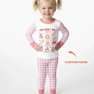 Personalized God Says I Am Girl Bamboo Two Piece Long Sleeve Pajama Set